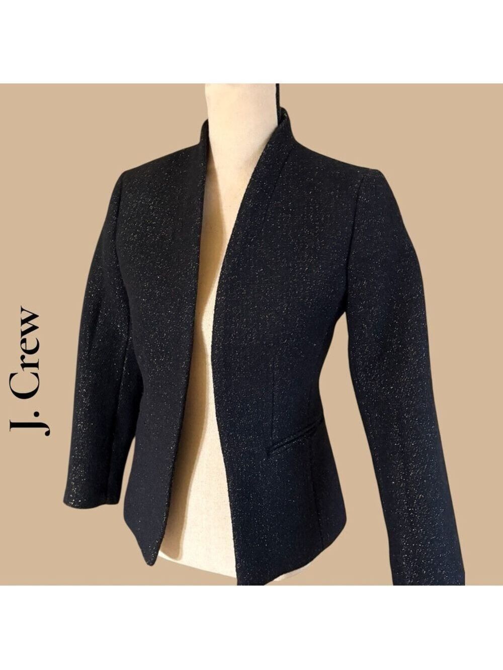 J. Crew Black Sparkle Wool Open-Front Blazer. Pockets/Lined. Size 0. New w/tags! - Picture 7 of 17